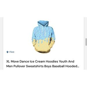 Ice Cream Drip Hoodie XL Blue Sprinkle Graphic Pullover Soft Feel